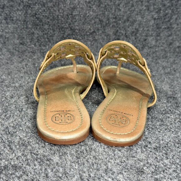 Tory Burch Miller Sandals Women's Size 8 Gold Leather Summer Thong Flip Flops - Picture 5 of 10